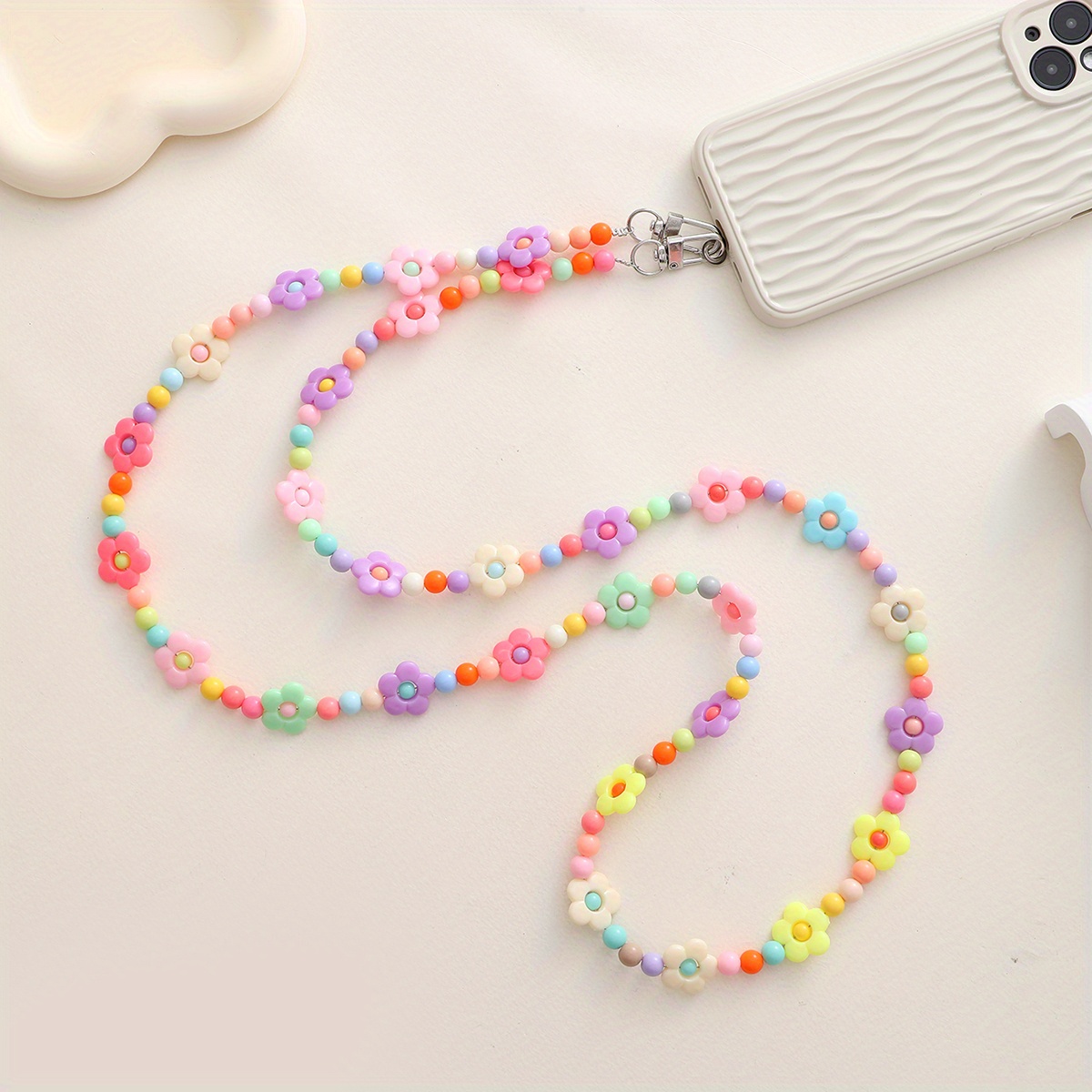 Image of Multicolored Small Flower Long Mobile Phone Lanyard