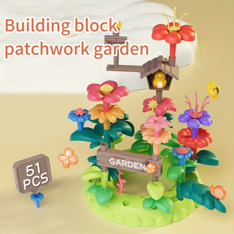 28pcs Multifunctional Garden Building Blocks Diy Assembling Flower Puzzles  Toy For Kids Girls, Large Size Plastic Material, Educational Gift