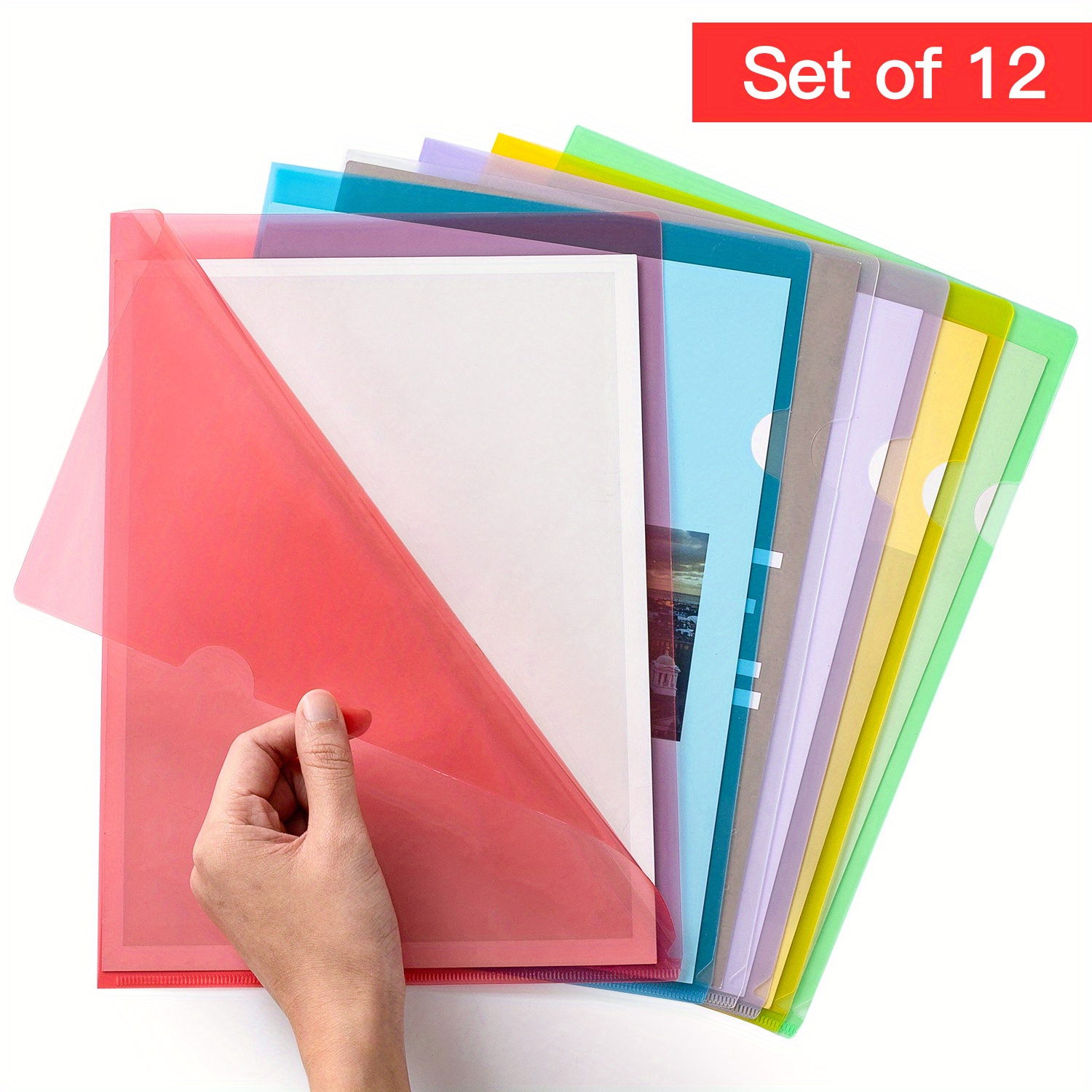 45pcs Clear Document Folders,Clear Colored Plastic Folders,10 Colors Plastic Project Pockets,A4 Letter Size Transparent File Folders,L-Type Plastic
