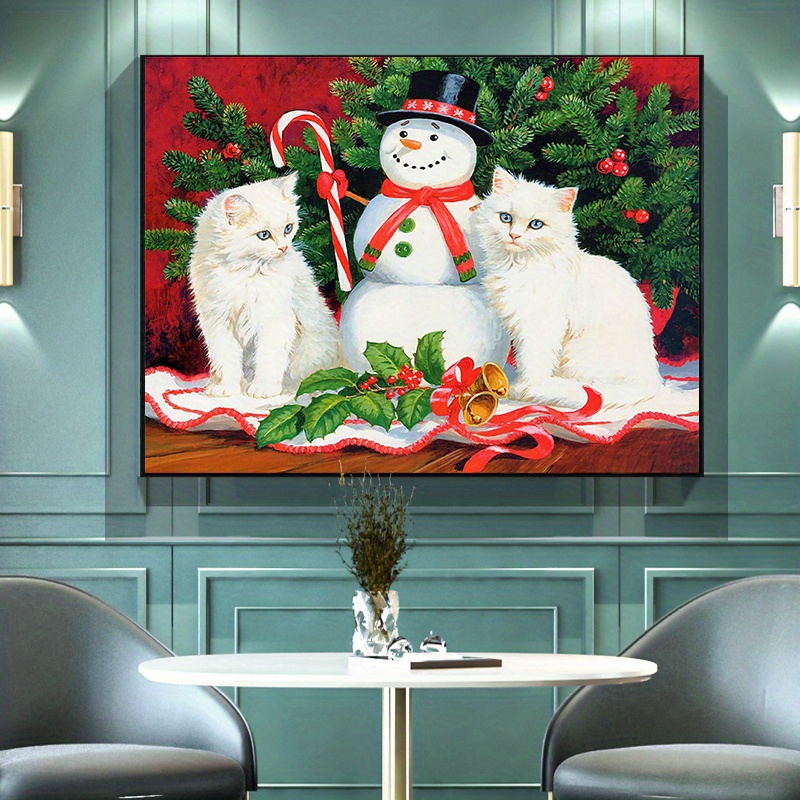 Diamond Painting White Cats And Cute Snowman Design Embroidery House  Decorations