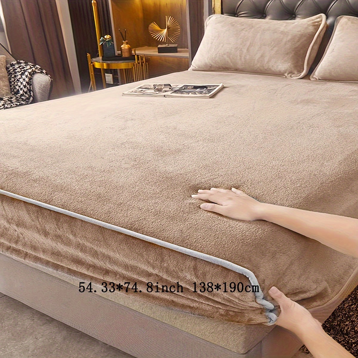 Velvet Fitted Sheet Warm Bed Sheet with Elastic Band Queen/King Size Bed  Cover