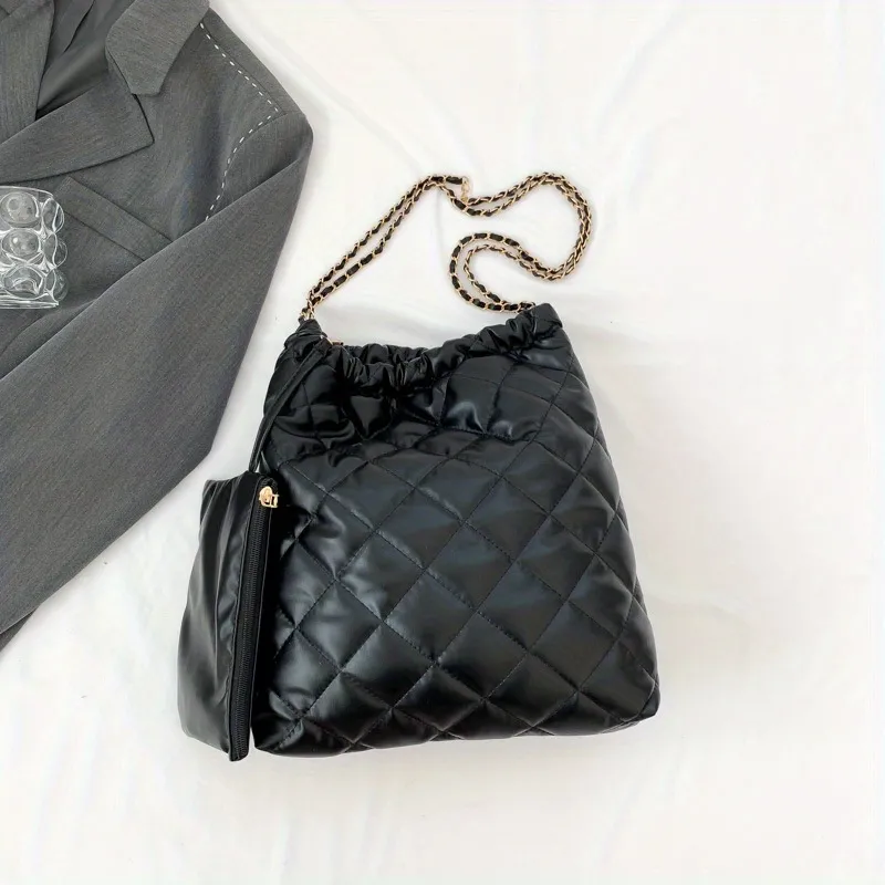 Argyle Quilted Crossbody Bag Set, Luxury Trash Bag With Coin Purse