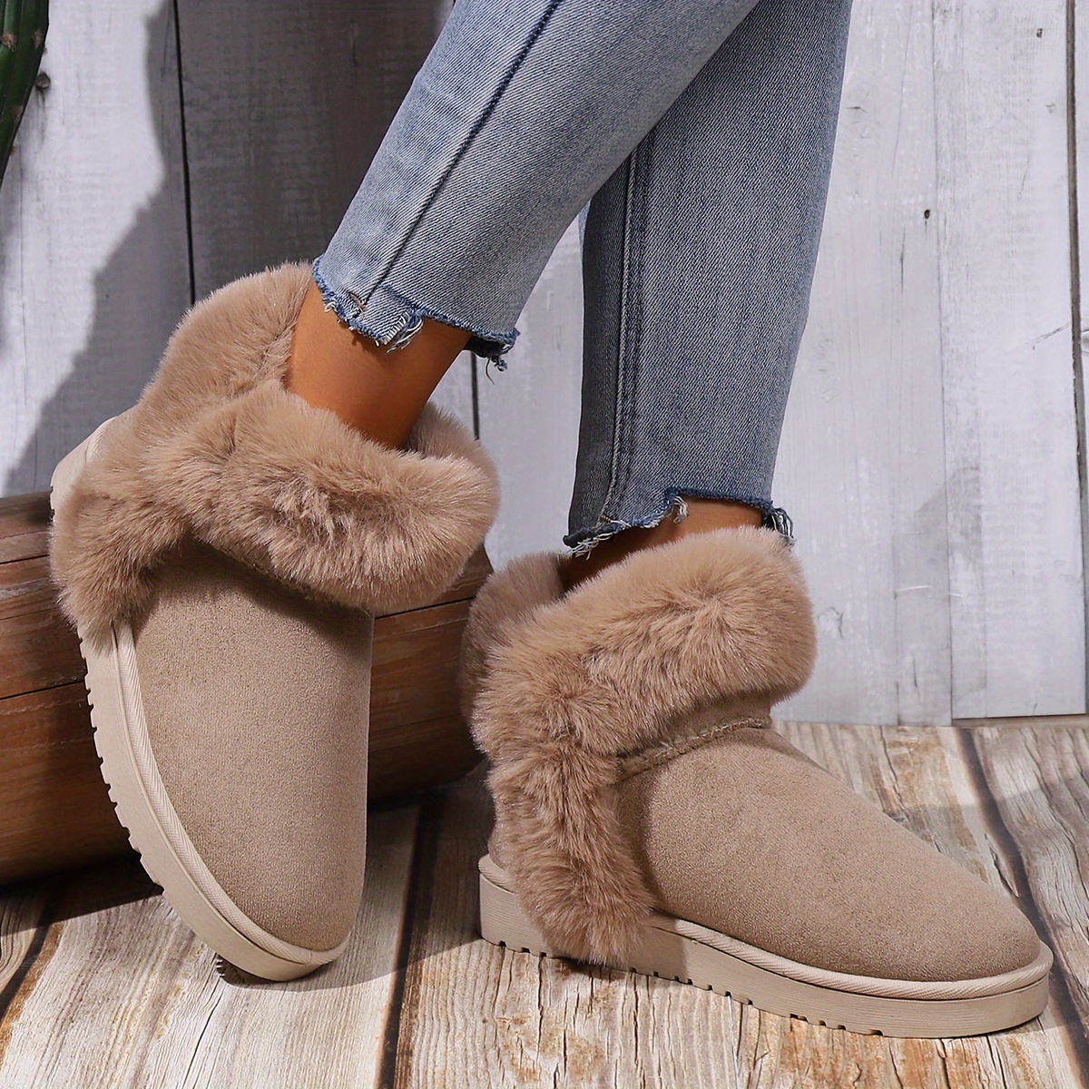 womens faux fur lined snow boots thermal slip on fluffy furry ankle boots winter warm outdoor flat shoes details 3