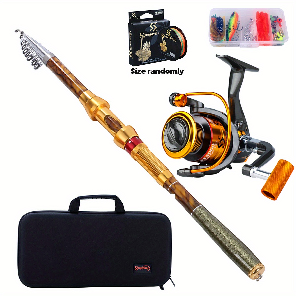 Sougayilang Fishing Rod and Reel Combos-Telescopic Fishing Pole with  Fishing Reel Box Line Lures Hooks Accessories Fishing Carrier Bag Fishing  Tackle Full Kit