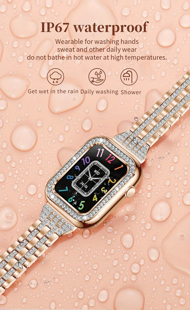 luxury rhinestone smart watch wireless call for women 1 59 hd touch screen multi sport modes period reminder sleep calories monitoring fitness sports watch for android ios details 13