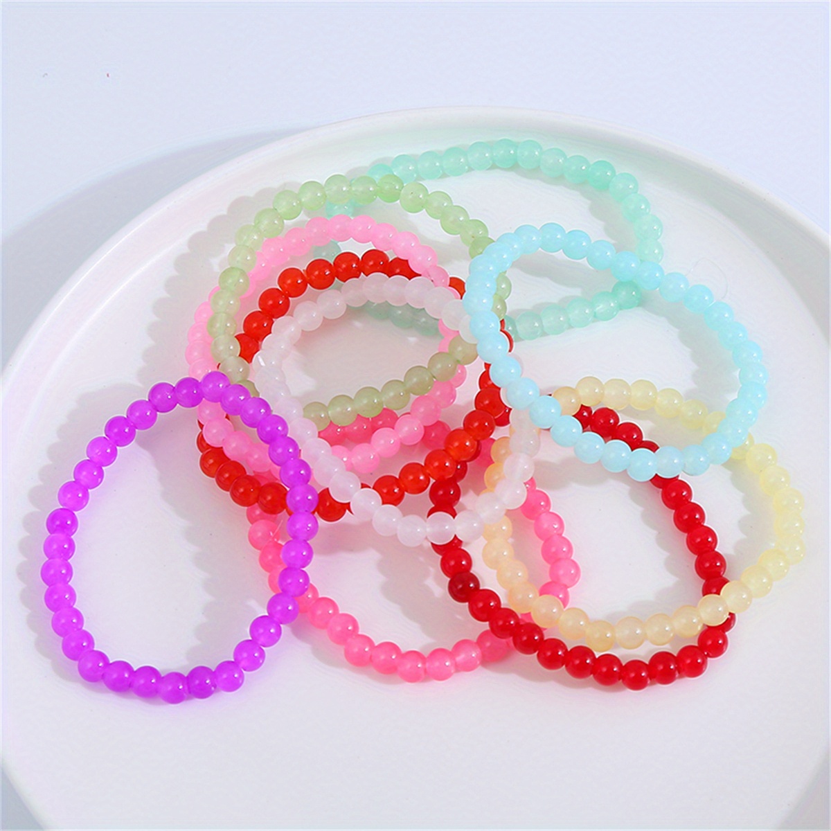 10pcs Fashion Jelly Round Beads Glass Beads Handmade Beaded DIY to Send Couple Bracelet Hand String,Braclets,Temu