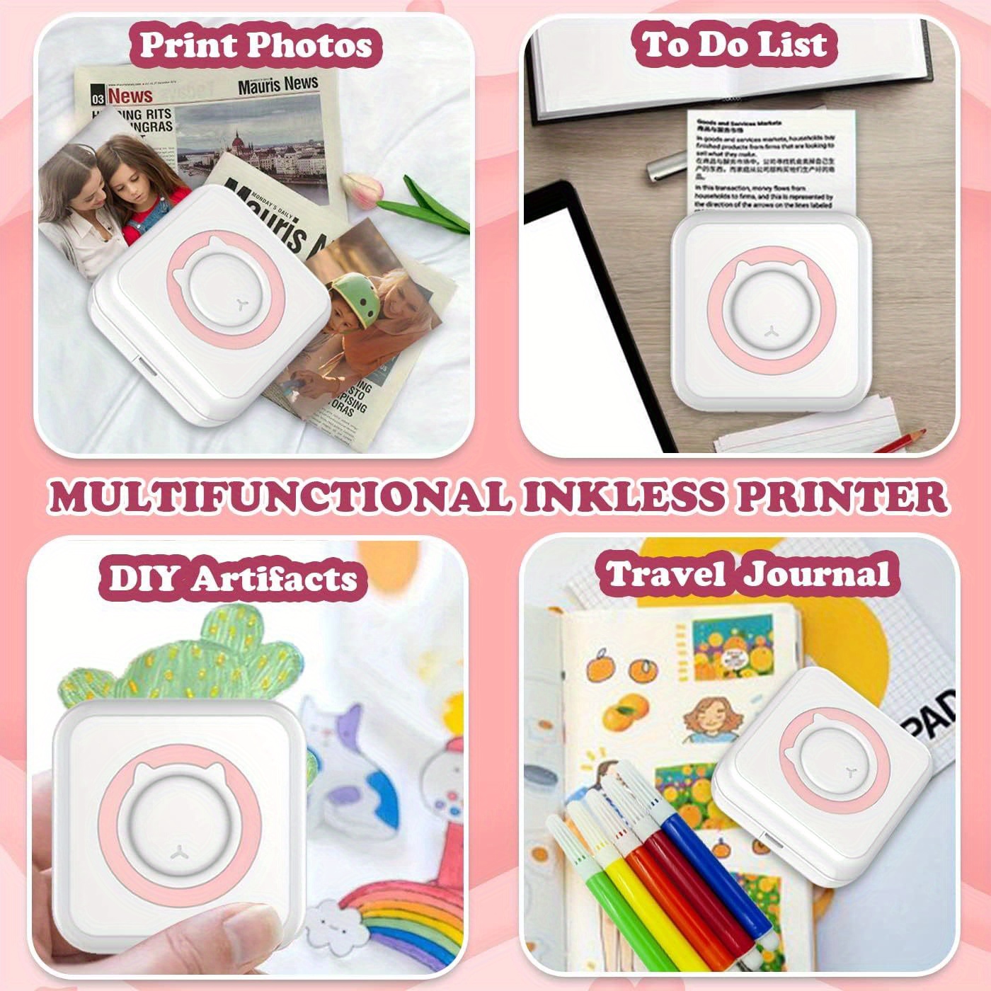 mini pocket printer portable thermal printer for pictures error printer label printer retro style photos receipts notes lists label memo qr codes for android or ios app mobile phone printing details 4