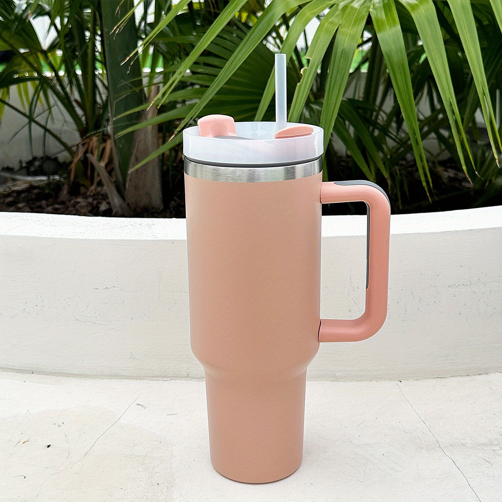 Stainless Steel Double Wall Tumbler With Straw And Handle - Temu