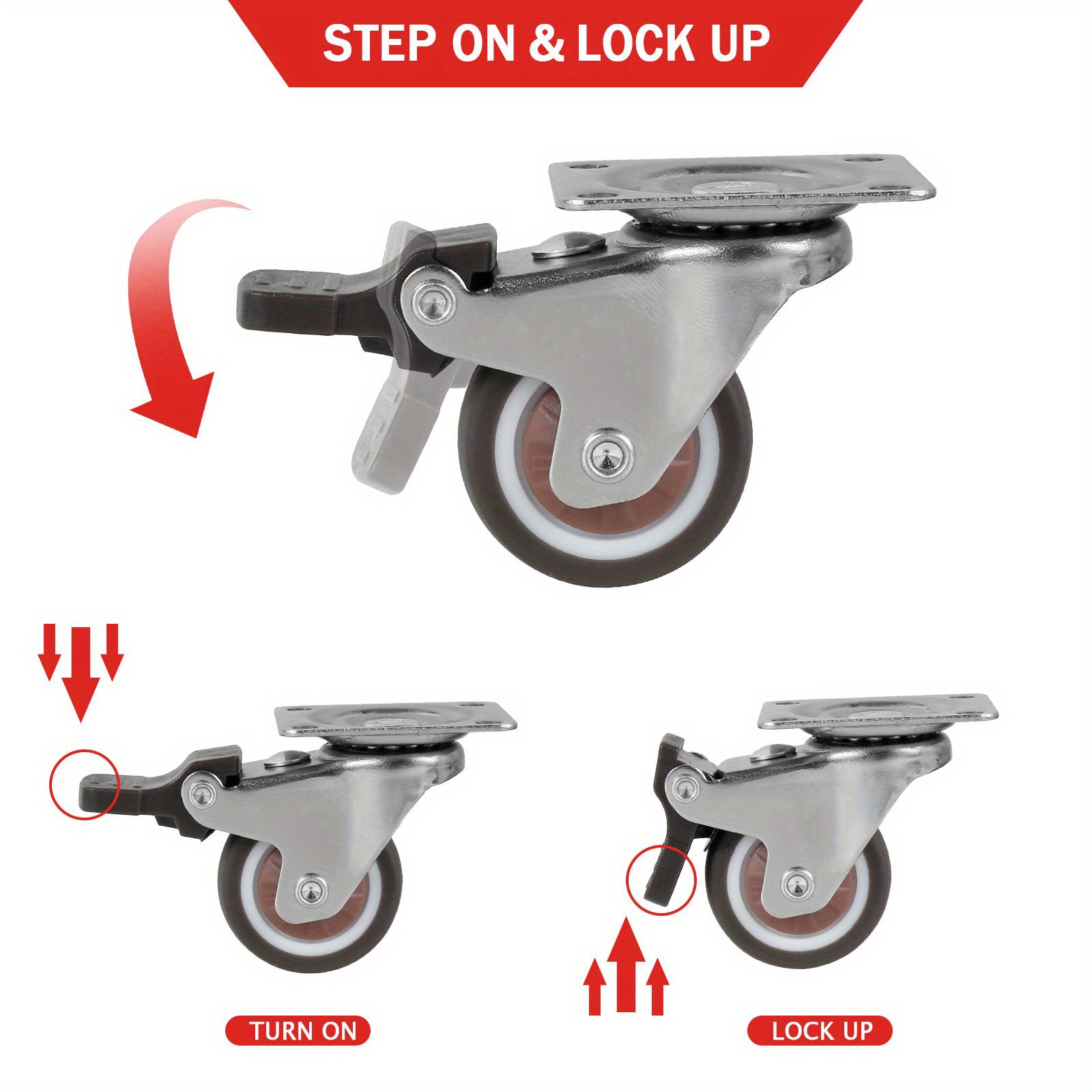 4pcs heavy duty swivel caster wheels silent rotatable lockable perfect for furniture equipment details 2