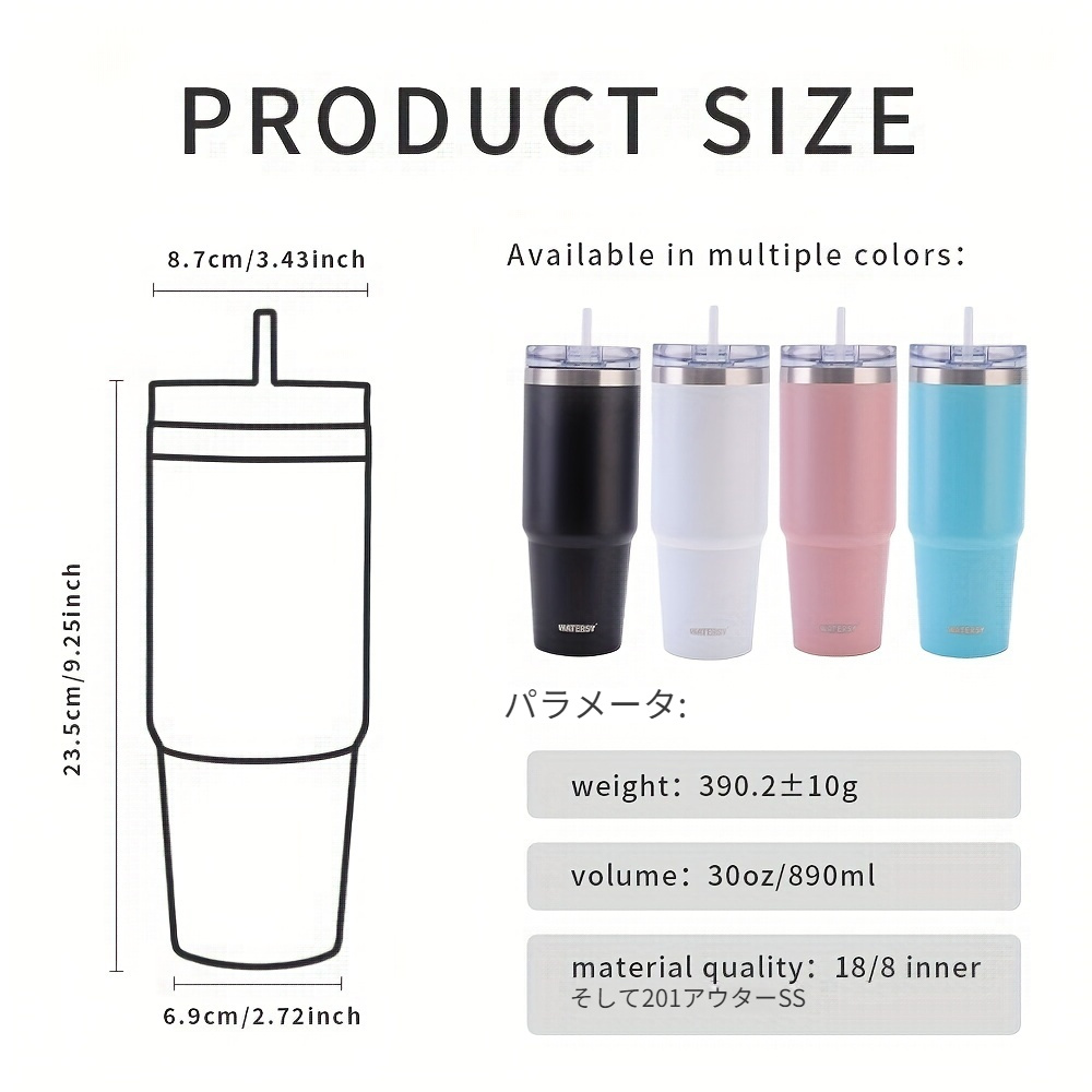 1pc Watersy 30オンス絶縁タンブラー ストローと蓋付き ステンレス製