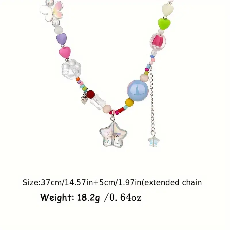 Women's Fashion Stainless Steel Color Beaded Necklace Star Cute Clavicle  Chain Jewelry Accessories