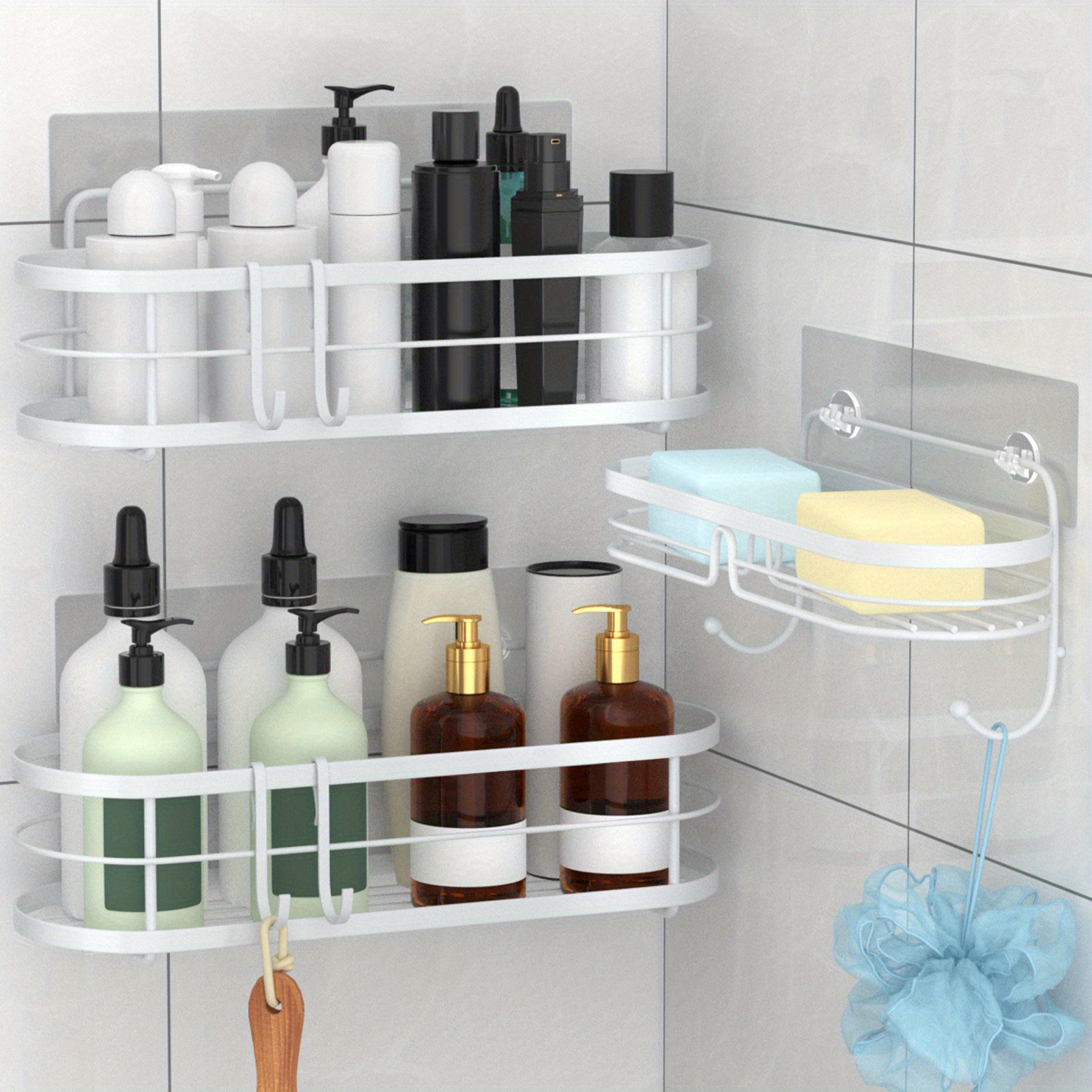 ODesign Over Door Shower Caddy Shelf with 4 Hooks Rustproof Bathroom  Kitchen Storage Basket with Suctions for Large Shampoo Conditioner - 3 Tiers