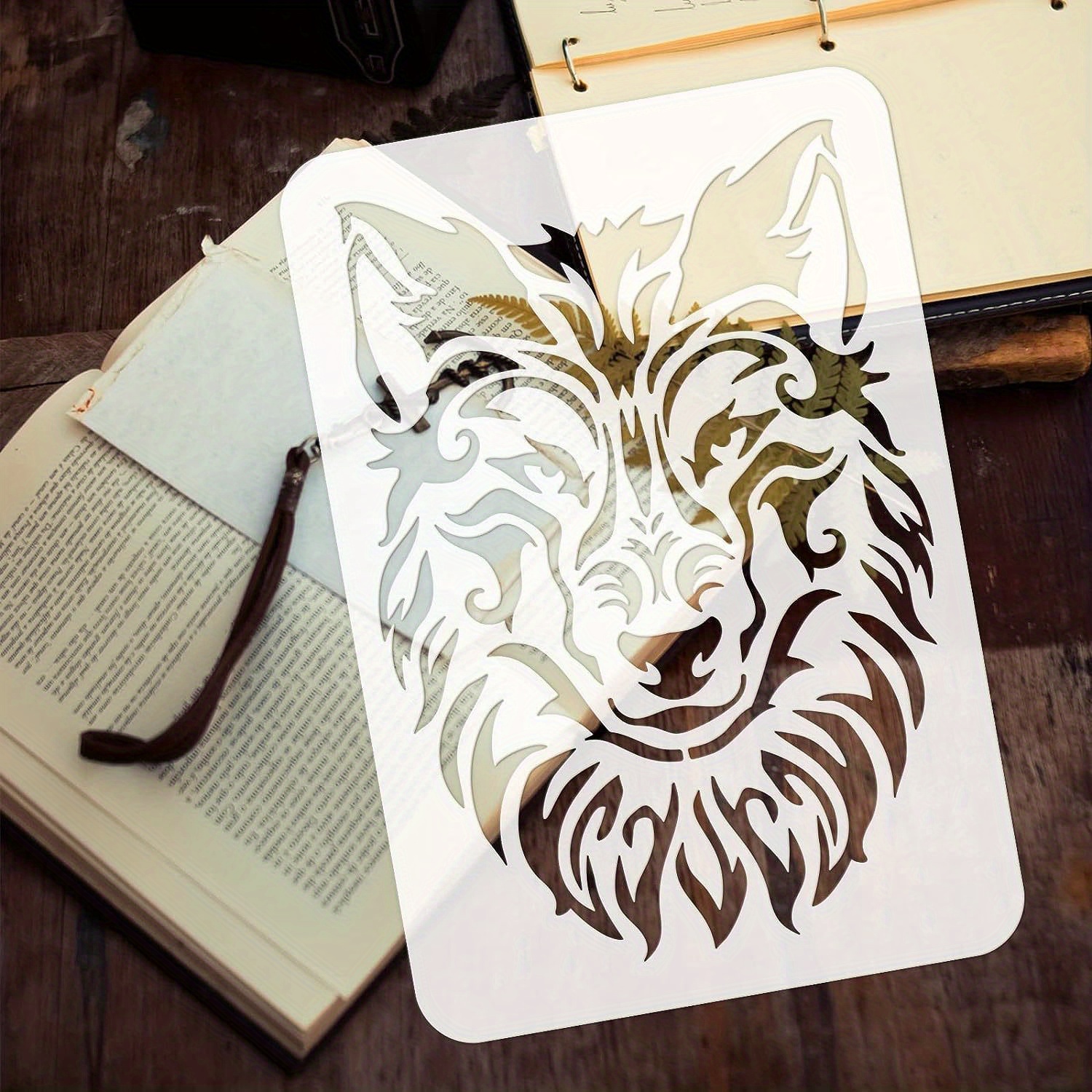 Image of 1pc Wolf Stencil 8.3x11.7inch Large Painting Stencil Wolf Head Template Reusable Painting Stencil Plastic Pet Drawing Template For Painting Crafts Wall Floor Tile Wood Decor
