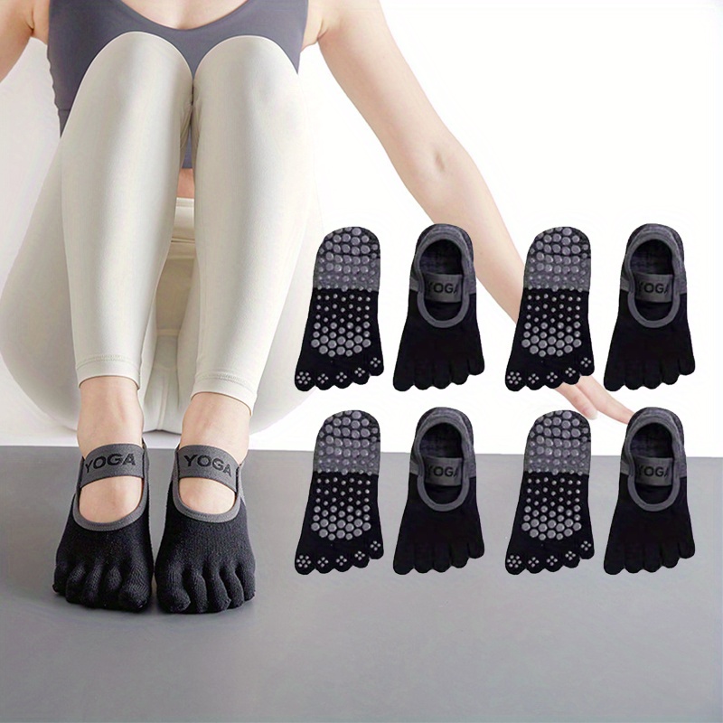 Calcetines Yoga Gris Jaspeado 5 Dedos Antideslizantes