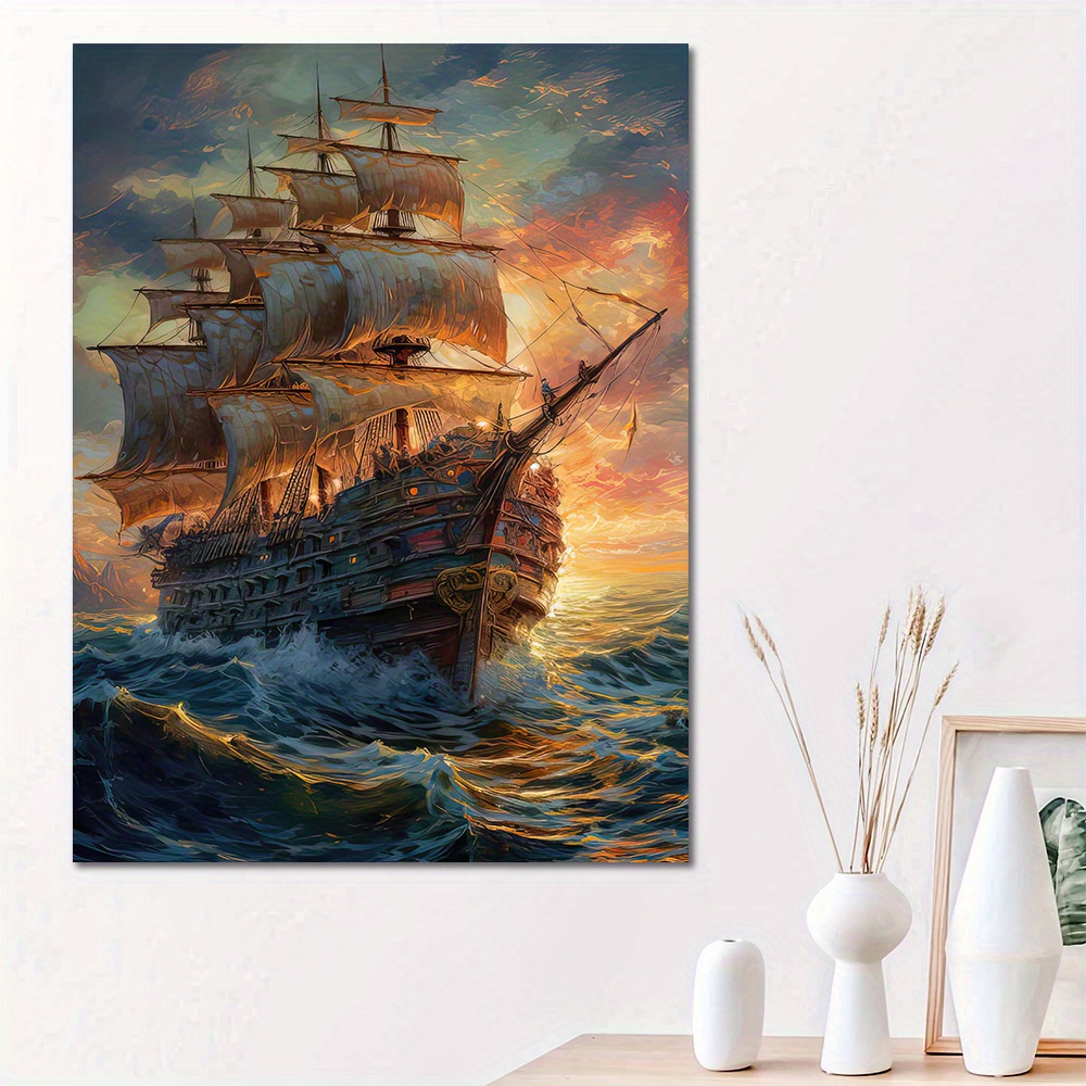 Ship Canvas Pirate Ship Painting Rowing Boat Wall Art Ship - Temu