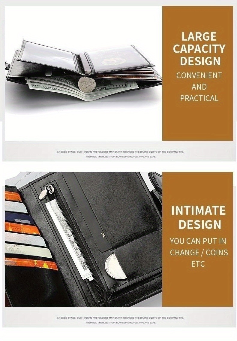 mens passport pu leather wallet multiple card slots and a clear id window vintage business card bag details 5