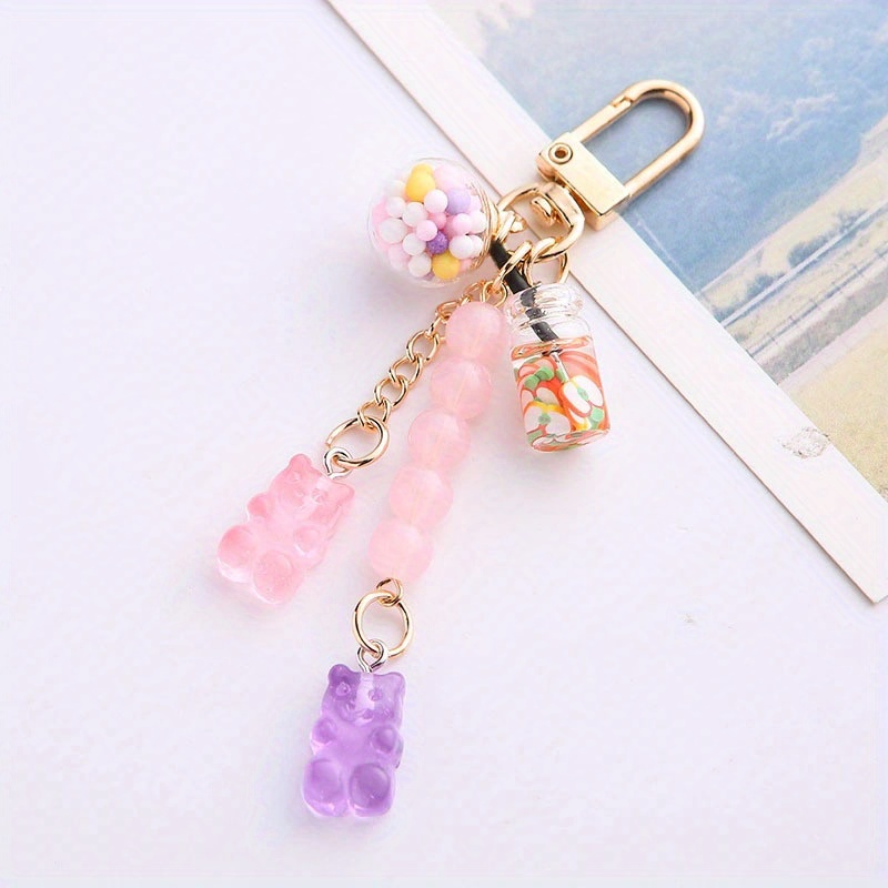 Cute Resin Gummy Bear Keychains Candy Color Bear Glass Ball Charms Keyring  Key Chain For Women Girls