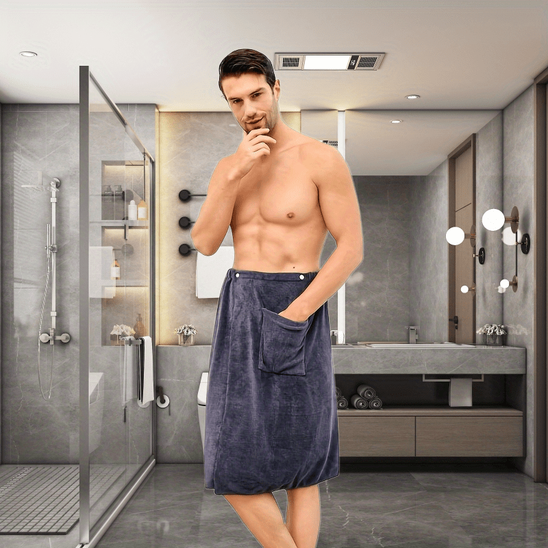 1pc Serviette de bain portable pour hommes, jupe de bain en microfibre avec  poche, jupe de