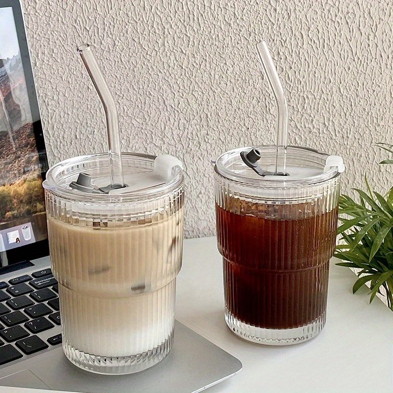 Ribbed Glass Tumbler With Lid And Straw, Origami Style Drinking Glass, Iced  Coffee Cups, Summer Winter Drinkware, Travel Accessories - Temu United Arab  Emirates