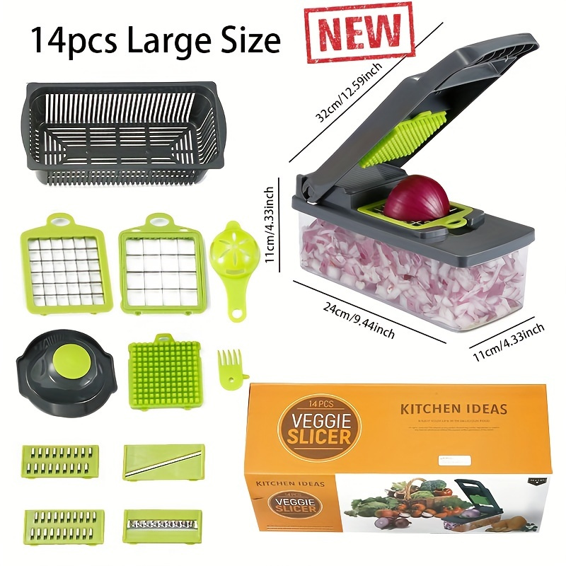 14/16pcs/Set, Vegetable Chopper, Multifunctional Fruit Slicer, Manual Food  Grater, Vegetable Slicer, Cutter With Container And Hand Guard, Onion Mince