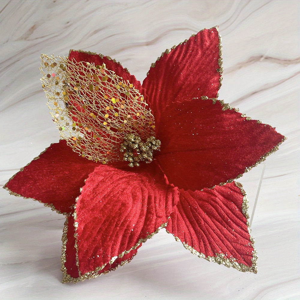 Glitter Artificial Flowers Christmas Poinsettia Glitter - Temu