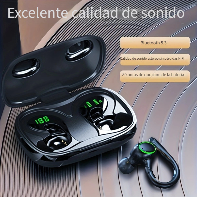 Auriculares inalámbricos Bluetooth 5.3, auriculares de 40 horas de  reproducción con doble micrófono HD, auriculares Bluetooth deportivos con  pantalla