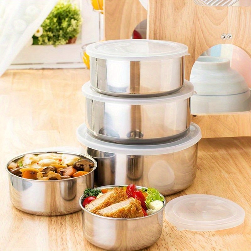 1pc Stainless Steel Food Prep Bowls Food Storage Bowl with Lid Leakproof  Nesting Bowls Reusable Meal Container Kitchen Supplies - AliExpress