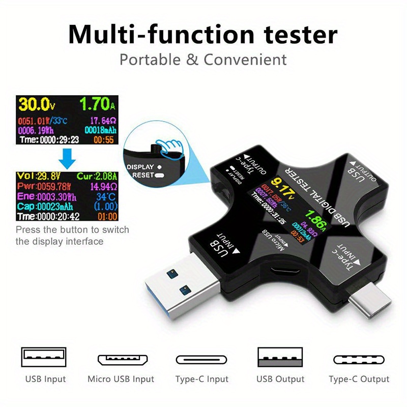 1pc Testeur USB. BT Type-C PD Voltmètre Numérique, Ampèremètre De Courant,  Testeur De Courant USB De Tension De Mesure - Temu France