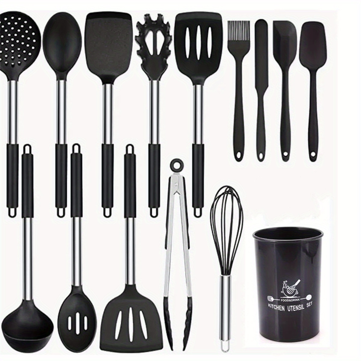 Silicone Cooking Utensils Set Heat Resistant Kitchen Utensils,Turner  Tongs,Spatula,Spoon,Brush,Whisk,Kitchen Utensil Gadgets Tools Set for  Nonstick Cookware,Dishwasher Safe