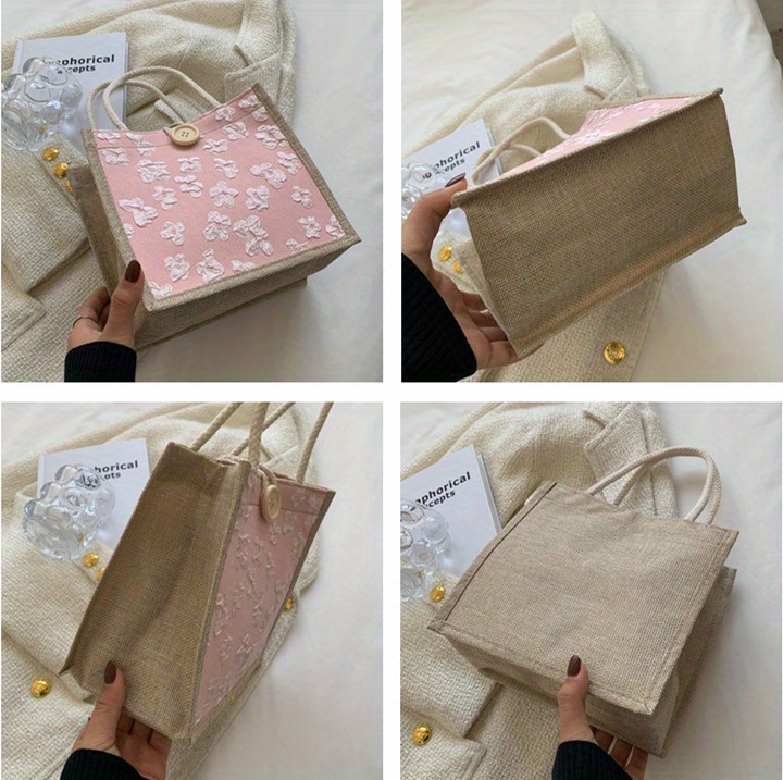 Cute Floral Print Tote Bag, Portable Small Handbag, Women's Fashion Storage  Bag & Lunch Bento Bag For Picnic School Office - Temu