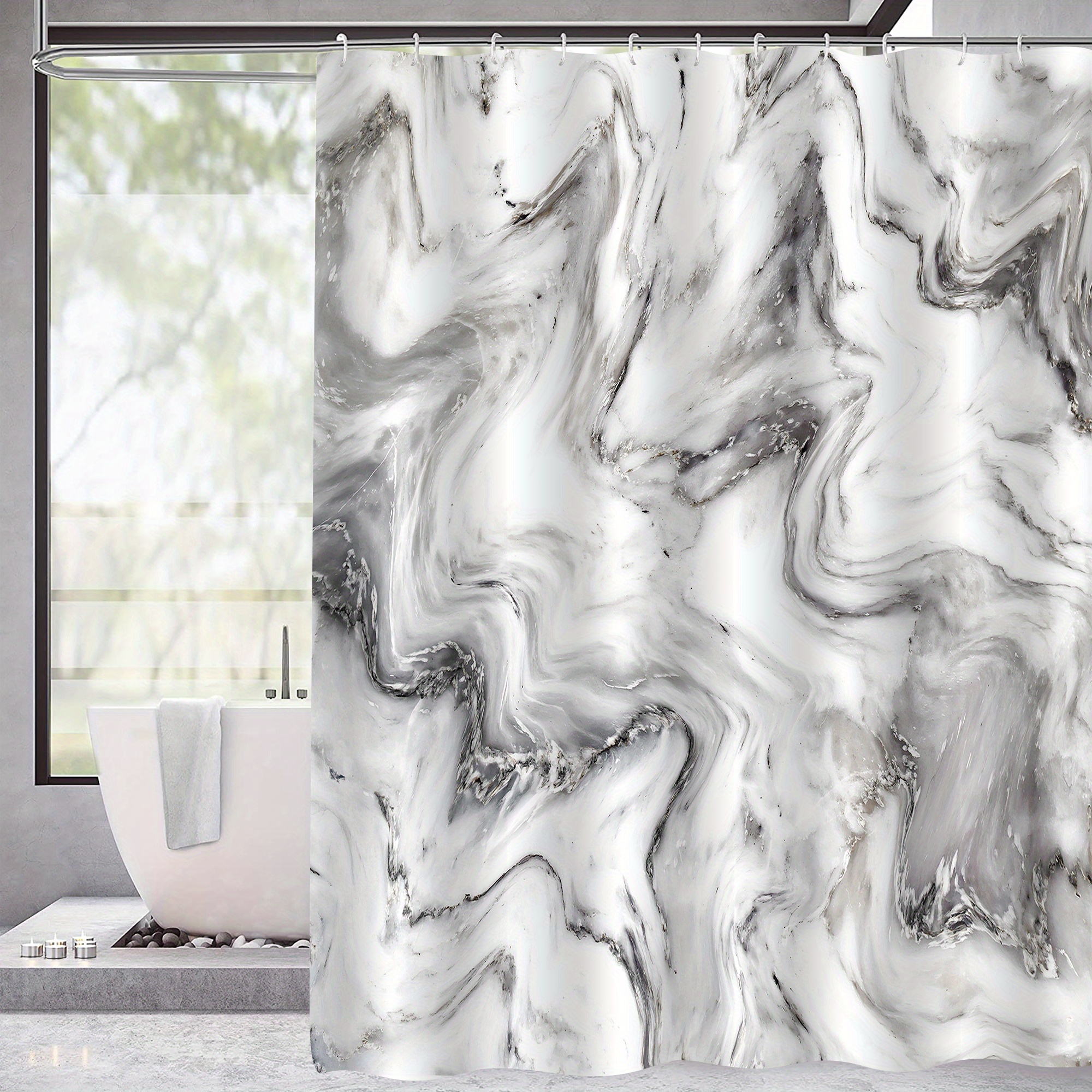 Black Marble Shower Curtain, Home Bathroom Marble Texture Reinforced Waterproof  Bathroom Curtain With 12 Hooks, Bathroom Accessories - Temu