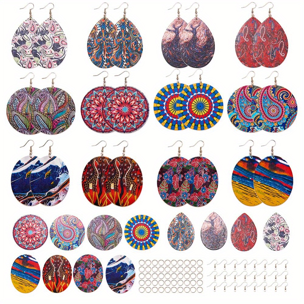 About Wooden Printed Earring Making Kit With Wooden Pendants - Temu