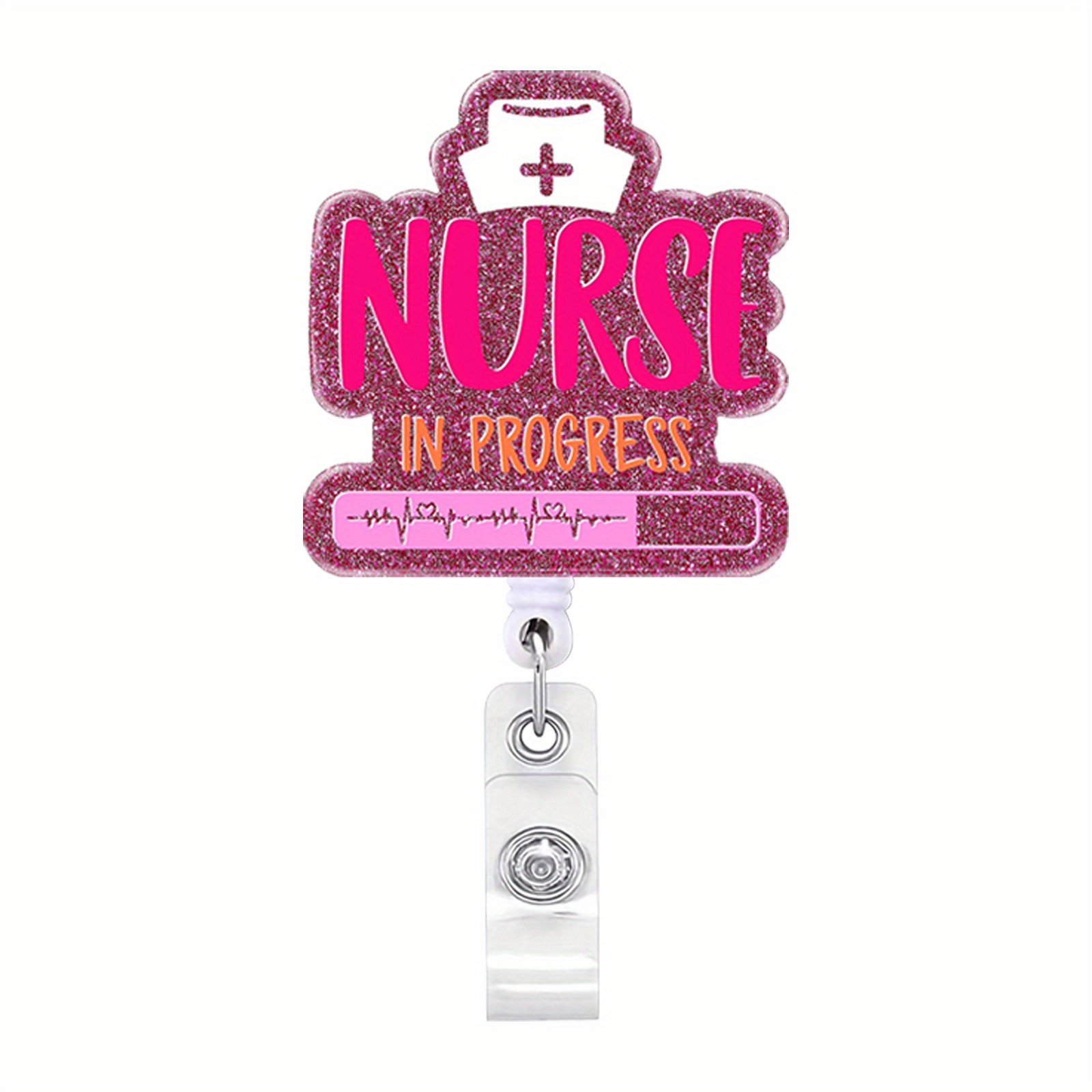 Stephany the Stomach Pink Felt Badge Reel Nurse Retractable ID Badge Holder  Embroidered Name Tag Pull Alligator or Slide Clip 