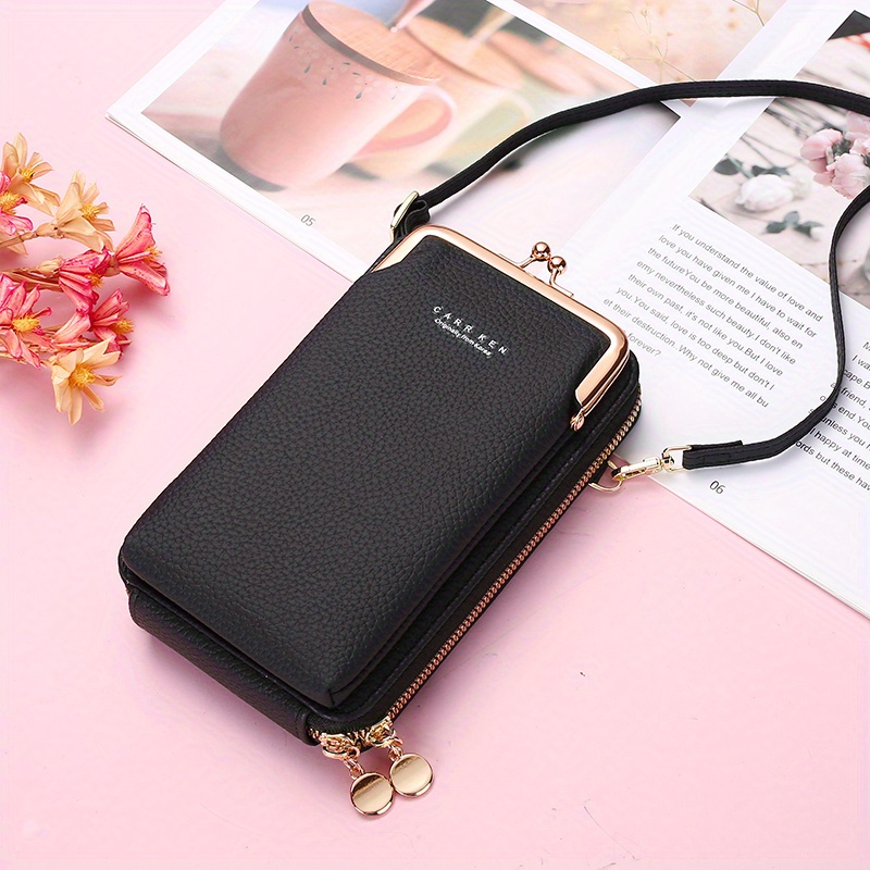 Mobile Phone Bag With Kiss Lock, Women Double Layer Crossbody Bag, Mini  Zipper Coin Purse And Wallet - Temu