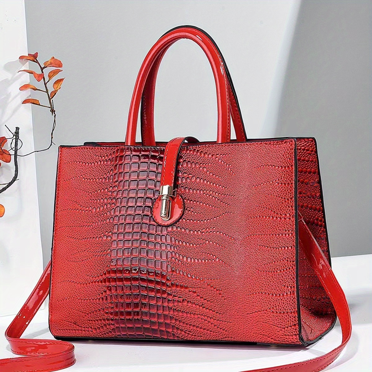 Red Croc Print Shopper Bag / Red Croc Bag / Red Shoulder Bag