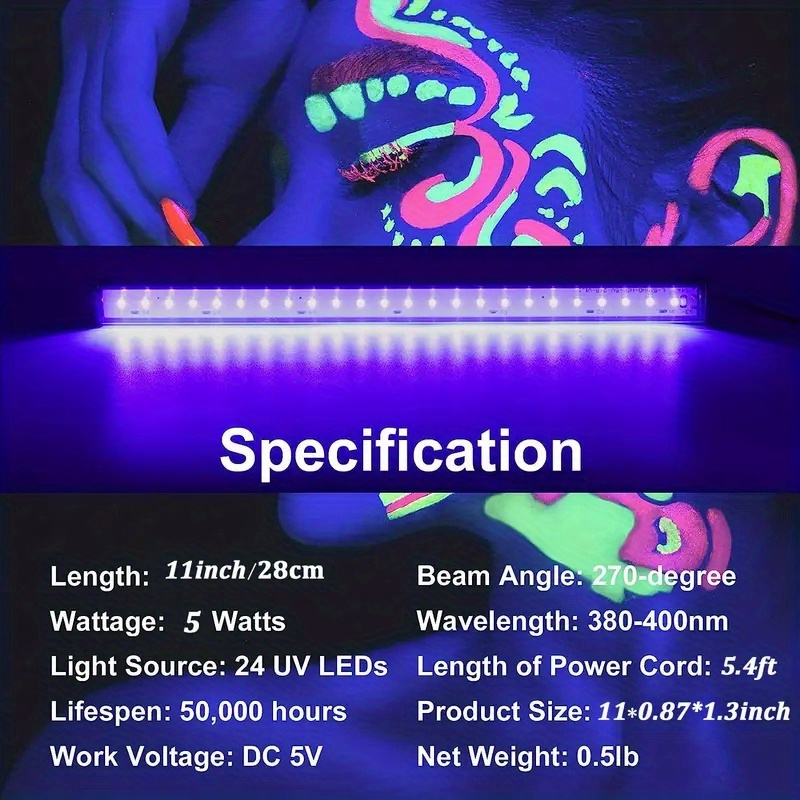 1pc 1ft uv black light bar for room cabinet holiday halloween decorations body paint poster fluorescent tapestry and glow party enhance your party atmosphere with fluorescent colors details 2