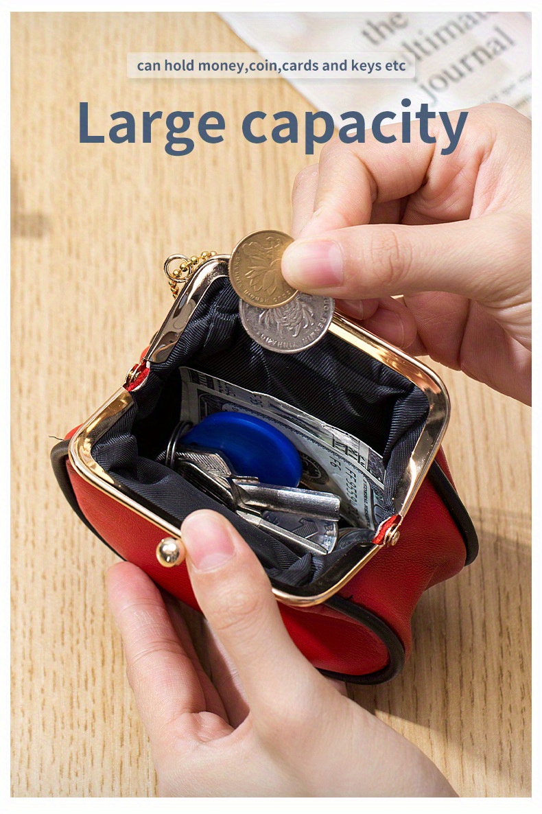 Mini Genuine Leather Coin Purse, Vintage Kiss Lock Wallet, Portable Clutch  Storage Bag With Keychain - Temu