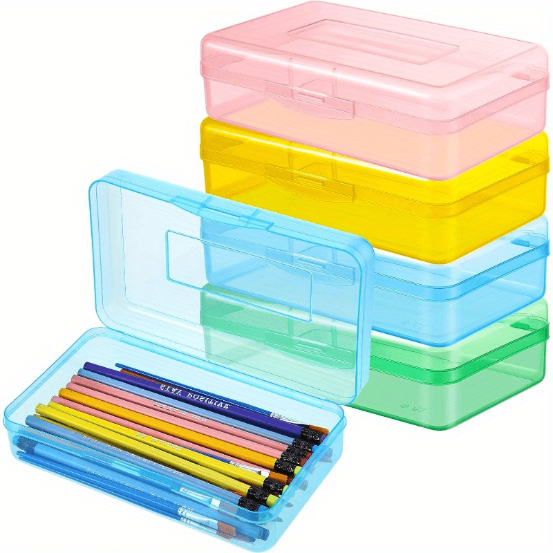 Assorted Colors Plastic Pencil Case Box With Lid Snap - Temu