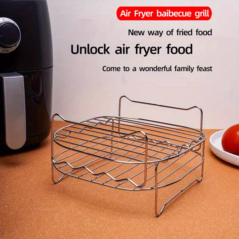 1pc Stainless Steel Air Fryer Rack, 8'' Multi-purpose Double Layer