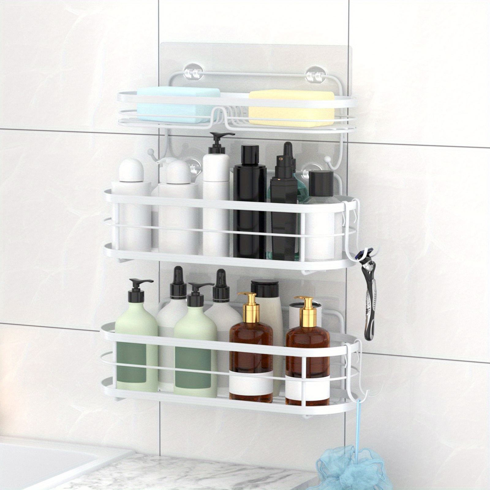 thinkstar Shower Caddy Shelf - Self Adhesive 2-Pack Bathroom Organizer  Suction Storage Shelves Rack For Inside