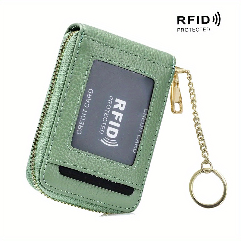 Leather Credit Card Wallet With Detachable Keychain, Mini Wallet