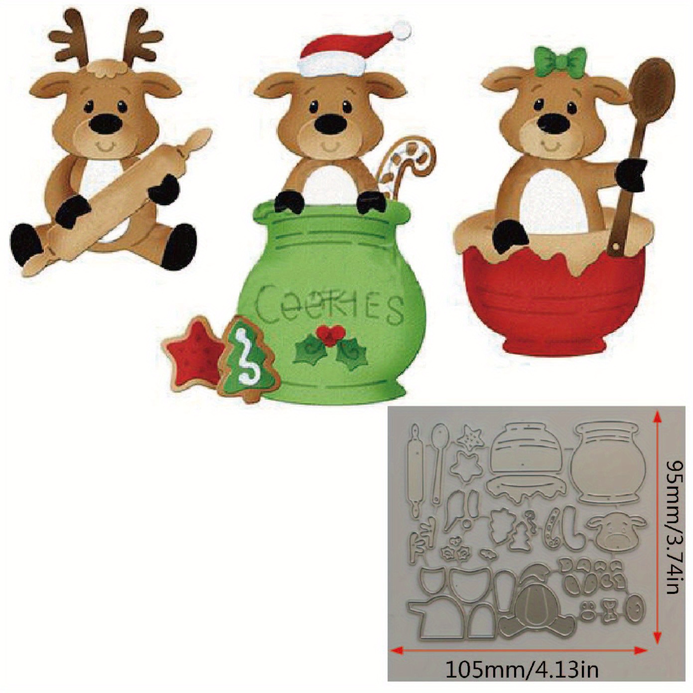 Tampon Et Matrice De Découpe Ours De Noël - Pour Cartes, Scrapbooking, Silicone Et Métal - 11