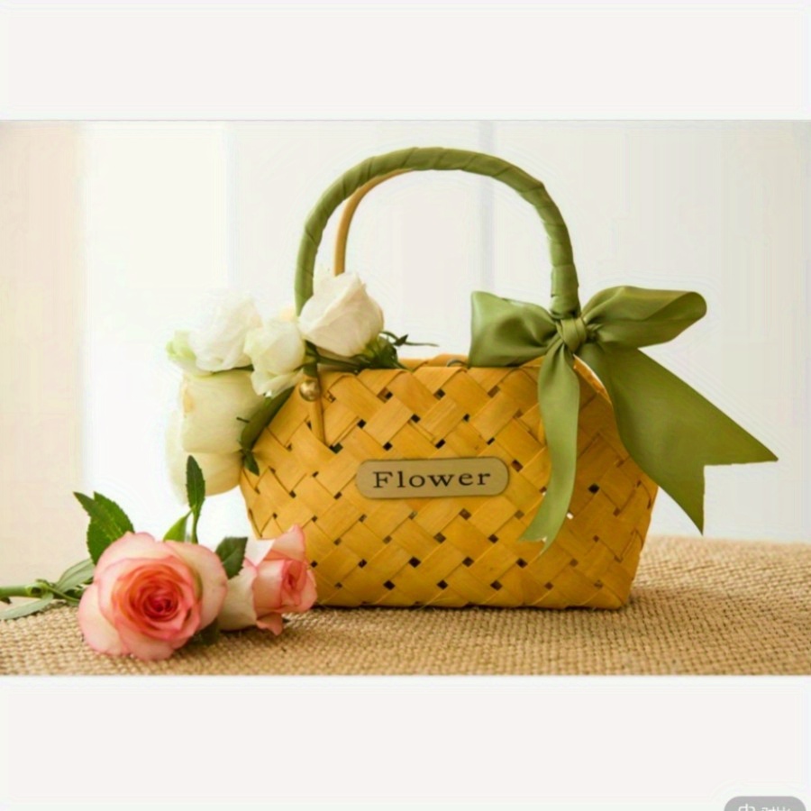 FLORAL BASKET BAG - Camel Brown