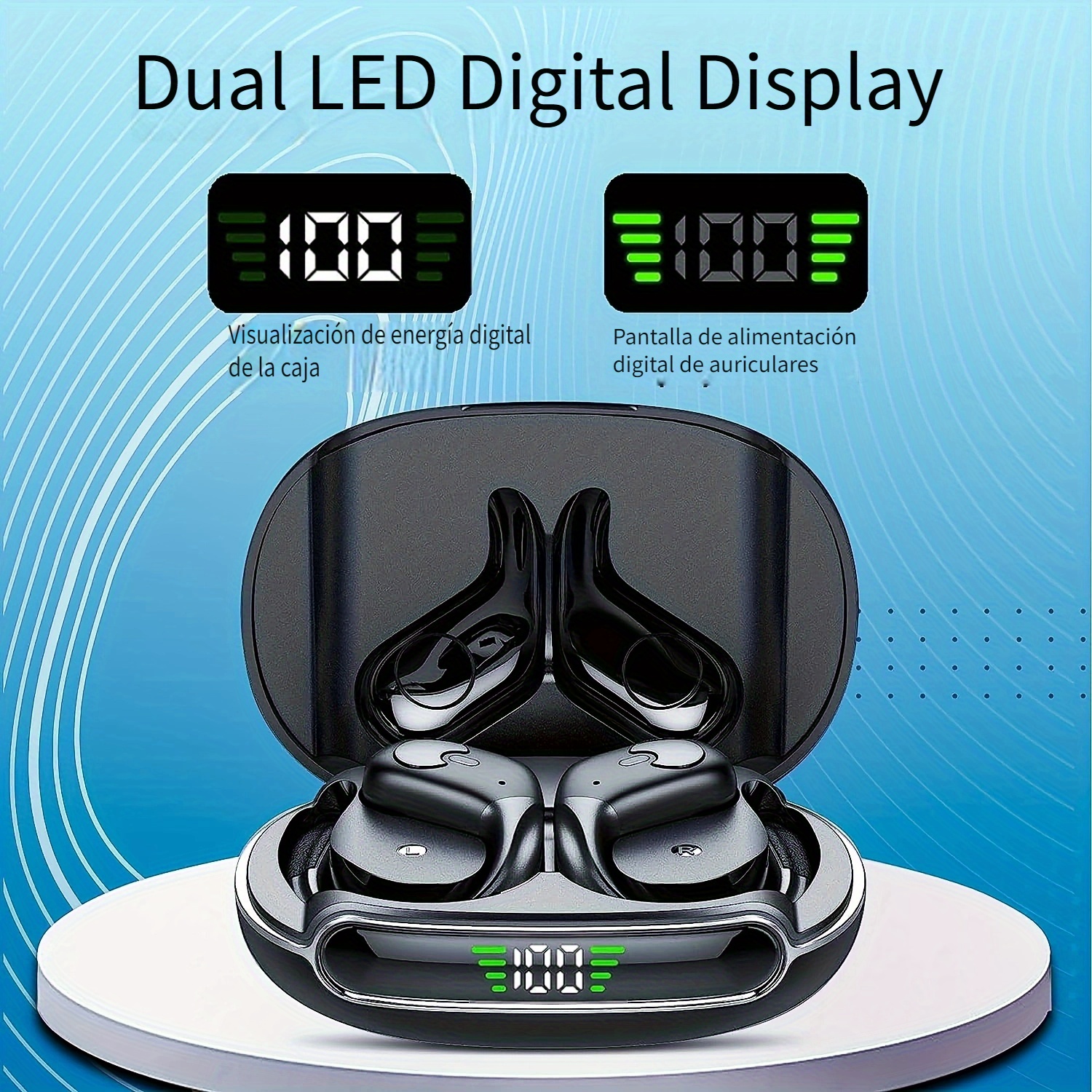 Auriculares inalámbricos Bluetooth con pantalla LED de alimentación con  cancelación activa de ruido con estuche de carga Bluetooth 5.3 Hi-Fi  estéreo