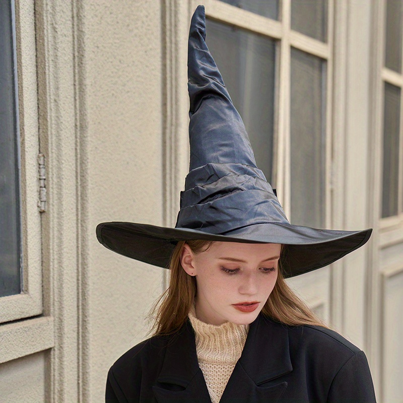 Black Witch Hat Large Ruched Halloween Witch Hats Costume - Temu