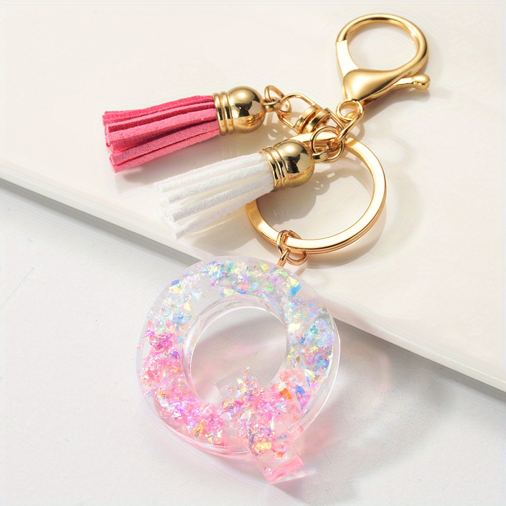 1pc Women's Tassel Pom-pom Keychain With English Letter Charm