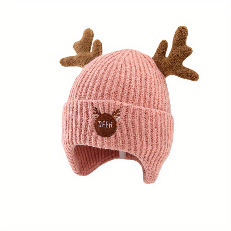 Children's Winter Hat, Cute Cartoon Deer Horn Earmuffs Knit Hat