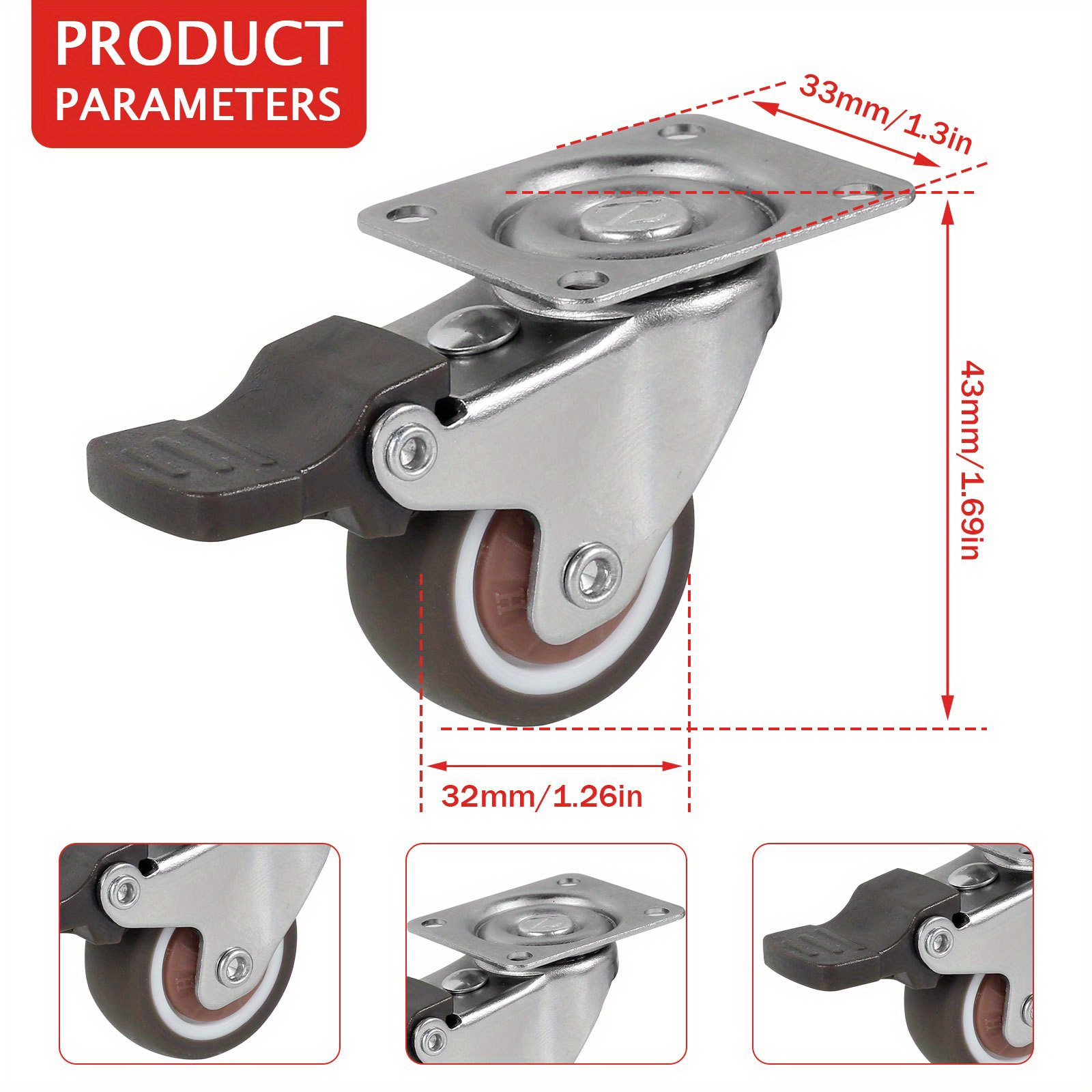 4pcs heavy duty swivel caster wheels silent rotatable lockable perfect for furniture equipment details 1