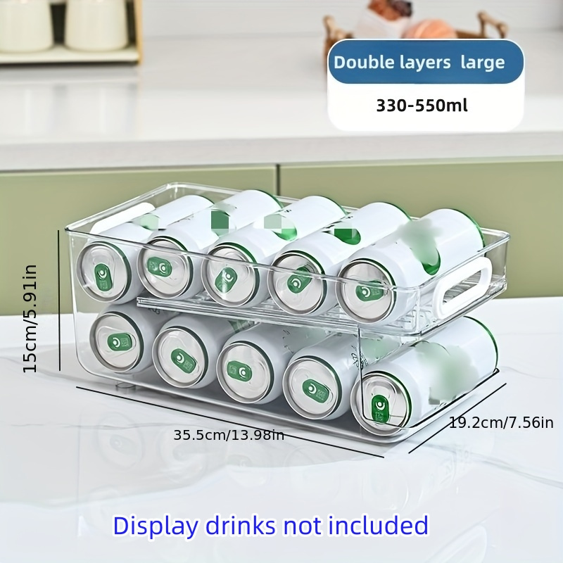 1pc Fridge Storage Beverage Desktop Organizer Double Layer Large Capacity  Can Holder, Automatic Can Dispenser