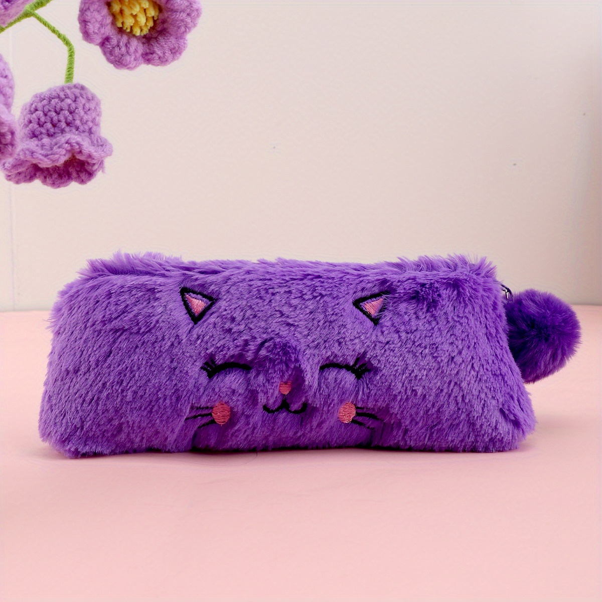 Cute Cat Plush Pencil Pouch Girls Pencil Bag Kawaii - Temu